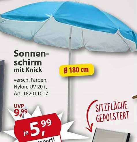 Sonnenschirm mit Knick Ø 180 cm - jetzt zum Sonderpreis