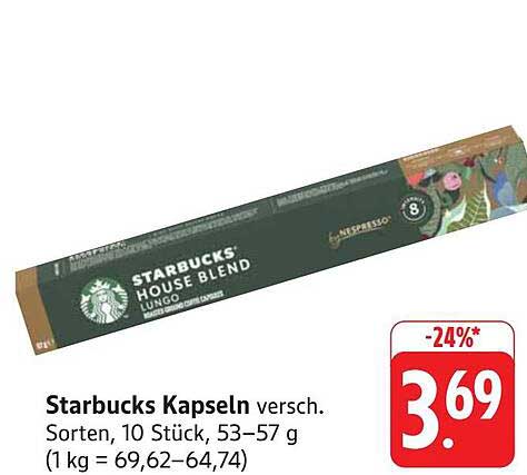 Starbucks Kapseln verschw. Sorten, 10 Stück, 53–57 g