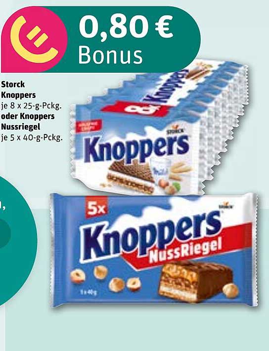 Storck Knoppers 8 x 25-g-Packung oder Knoppers Nussriegel 5 x 40-g-Packung