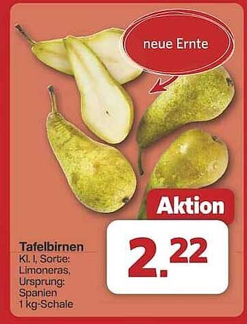 Tafelbirnen Kl. I, Sorte: Limoneras, Ursprung: Spanien