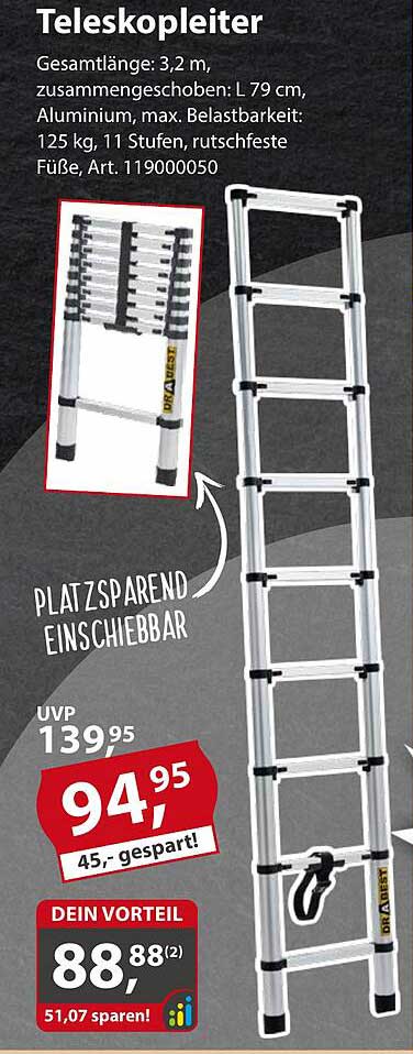 Teleskopleiter 3,2 m - Platzsparend und vielseitig einsetzbar