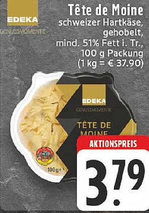 Tête de Moine Schweizer Hartkäse, gehobelt, 100 g Packung