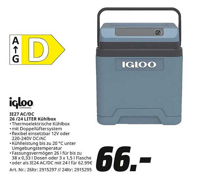 Thermoelektrische Kühlbox Igloo 26/24 Liter