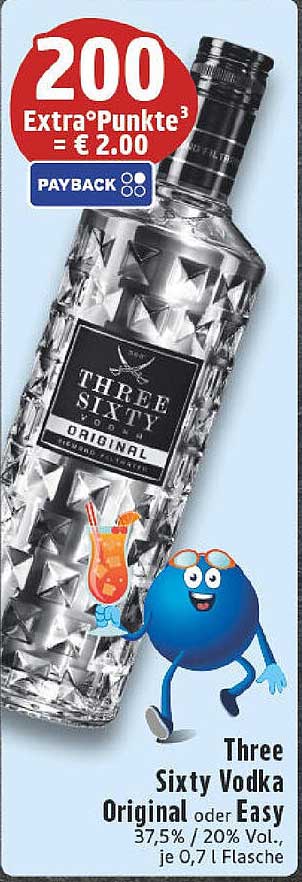 Three Sixty Vodka Original oder Easy, 0,7 l Flasche