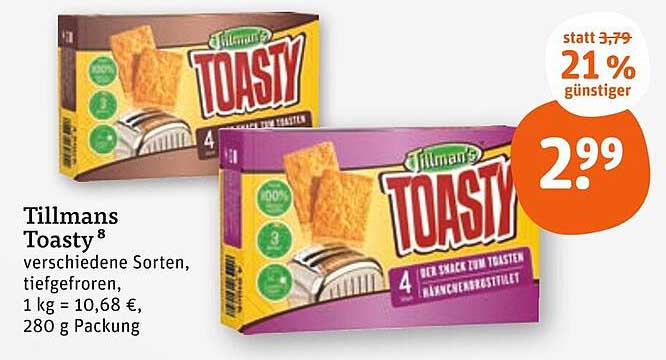 Tillmans Toasty – der beliebte Snack zum Toasten, verschiedene Sorten, tiefgefroren