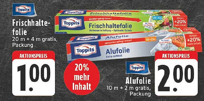 Toppits Frischhaltefolie 20 m + 4 m gratis & Alufolie 10 m + 2 m gratis