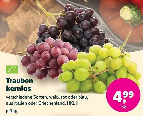 Trauben kernlos - verschiedene Sorten, weiß, rot oder blau