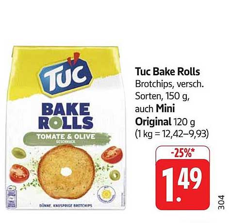 Tuc Bake Rolls Brotchips, 150 g, verschiedene Sorten