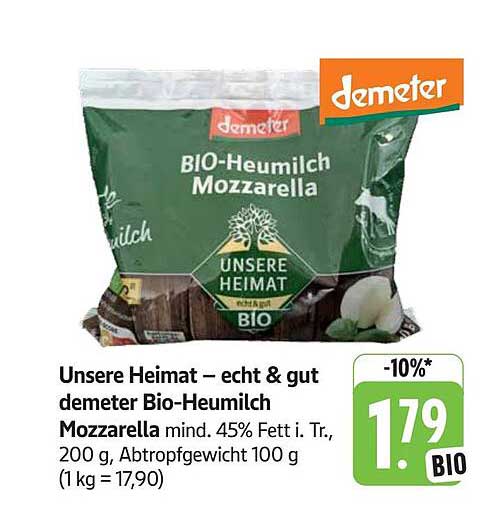 Unsere Heimat – echt & gut demeter Bio-Heumilch Mozzarella 200 g