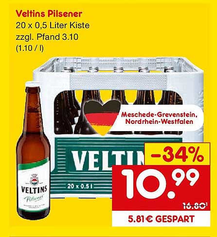 Veltins Pilsener - 20 x 0,5 Liter Kiste