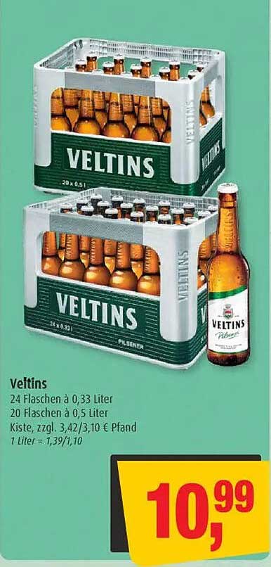 Veltins Pilsener 24 Flaschen à 0,33 Liter oder 20 Flaschen à 0,5 Liter