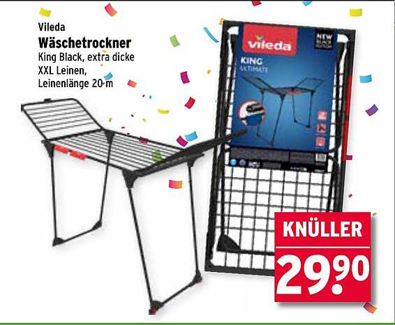 Vileda Wäschetrockner King Black, extra dicke XXL Leinen, Leinenlänge 20 m