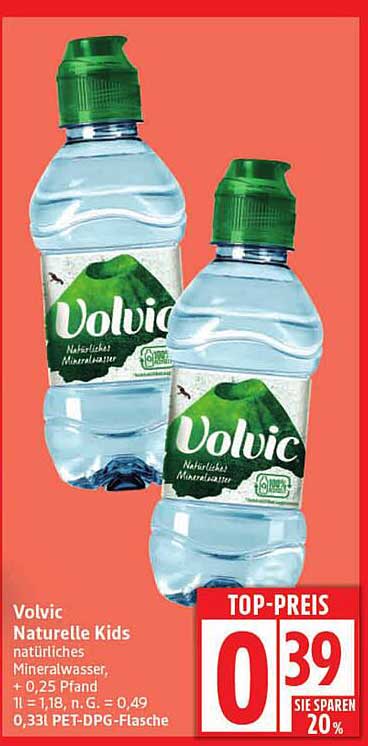 Volvic Naturelle Kids Mineralwasser, 0,33 l PET-DPG-Flasche