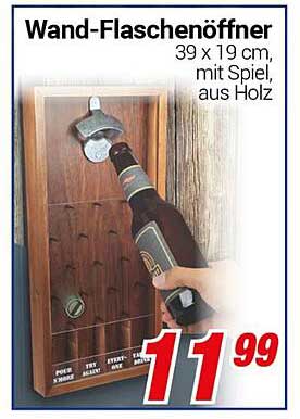 Wand-Flaschenöffner 39 x 19 cm, mit Spiel, aus Holz