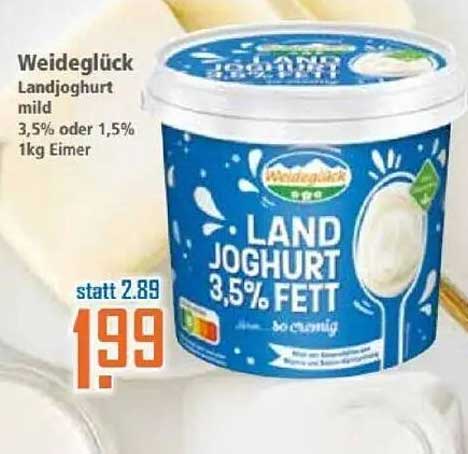 Weideglück Landjoghurt mild 3,5% oder 1,5% 1kg Eimer