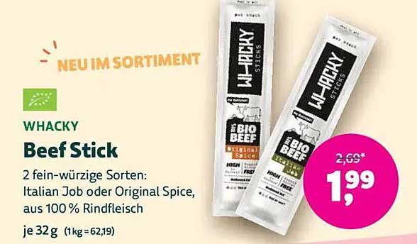 WHACKY Beef Stick - 2 fein-würzige Sorten: Italian Job oder Original Spice