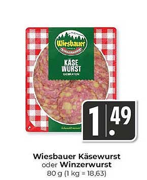 Wiesbauer Käsewurst oder Winzerwurst, 80 g