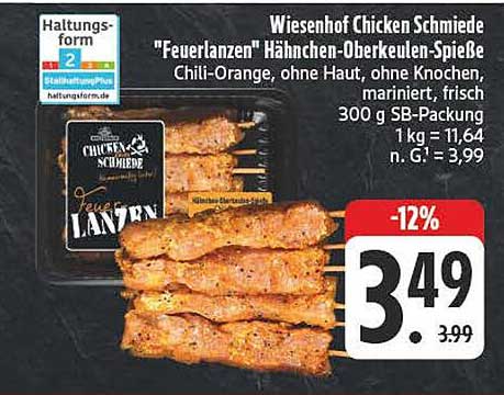 Wiesenhof Chicken Schmiede 'Feuerlanzen' Hähnchen-Oberkeulen-Spieße
