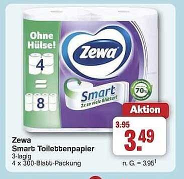 Zewa Smart Toilettenpapier 3-lagig – 4 x 300-Blatt-Packung