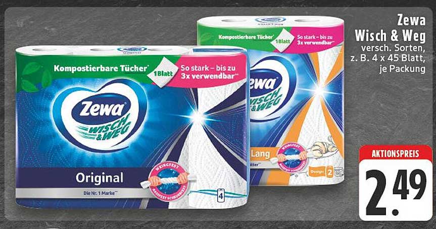 Zewa Wisch & Weg Kompostierbare Tücher, verschiedene Sorten, z. B. 4 x 45 Blatt, je Packung