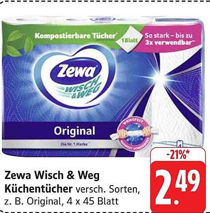 Zewa Wisch & Weg Küchentücher, 4 x 45 Blatt