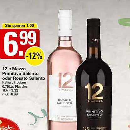 12 e Mezzo Primitivo Salento oder Rosato Salento, 0,75L Flasche
