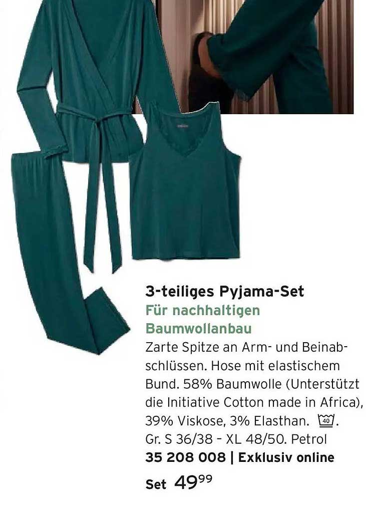3-teiliges Pyjama-Set für nachhaltigen Baumwollanbau
