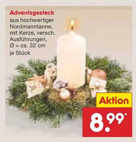 Adventsgesteck aus hochwertiger Nordmannstanne mit Kerze, verschiedene Ausführungen, Ø ca. 32 cm je Stück