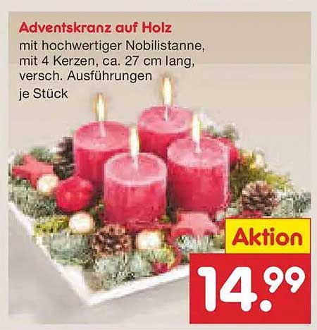 Adventskranz auf Holz mit hochwertigen Materialien und 4 Kerzen