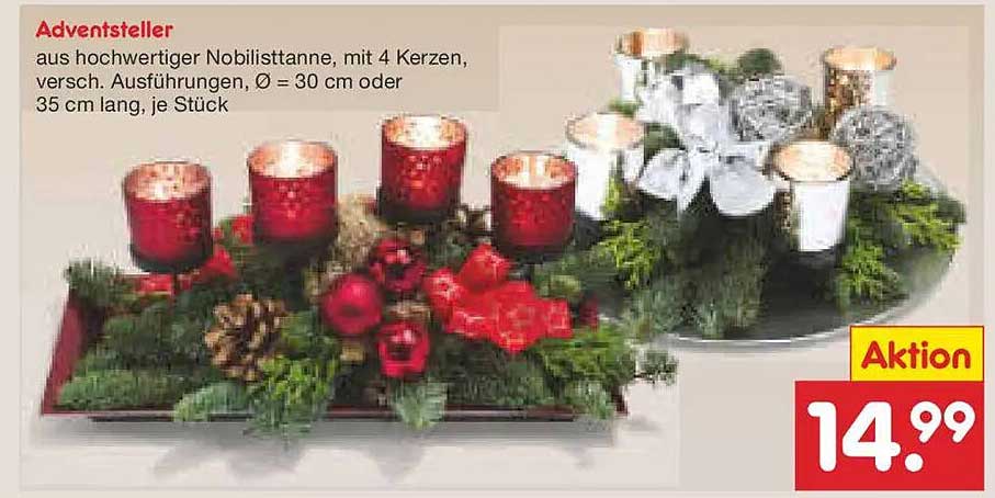Adventsteller aus hochwertiger Nobiliestanne, mit 4 Kerzen, versch. Ausführungen