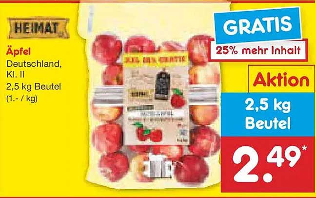 Äpfel Deutschland, Klasse II – 2,5 kg Beutel