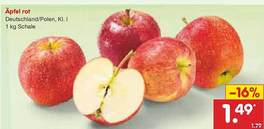 Äpfel rot, Deutschland/Polen, Kl. I, 1 kg Schale