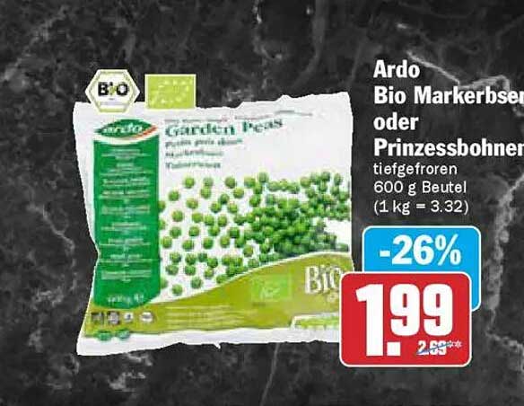 Ardo Bio Markerbsen oder Prinzessbohnen 600 g Beutel