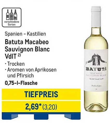 Batuta Macabeo Sauvignon Blanc VdIT – 0,75-Liter-Flasche