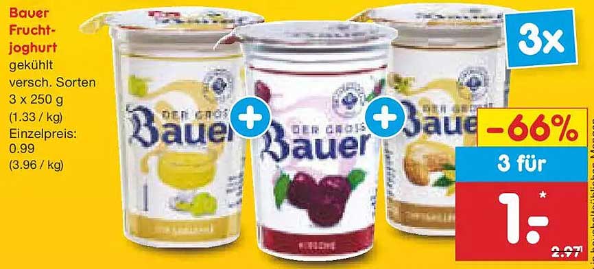 Bauer Fruchtjoghurt - 3 für 1€