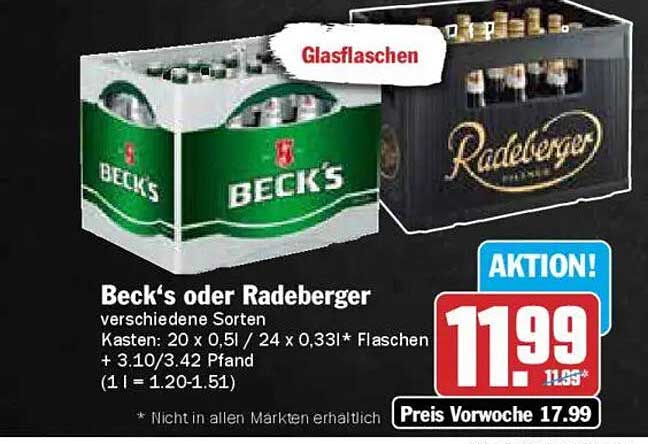 Beck's oder Radeberger - verschiedene Sorten im Kasten