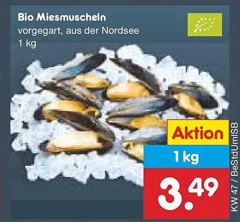 Bio Miesmuscheln, vorgart, aus der Nordsee, 1 kg