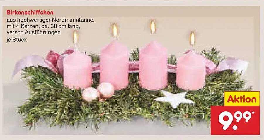 BirkenSchiffchen aus hochwertiger Nordmanntanne, mit 4 Kerzen, ca. 38 cm lang, versch. Ausführungen