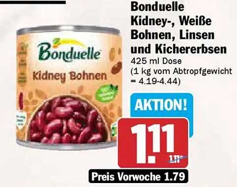 Bonduelle Kidney-, Weiße Bohnen, Linsen und Kichererbsen 425 ml Dose