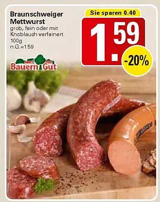 Braunschweiger Mettwurst grob, fein oder mit Knoblauch verfeinert 100g