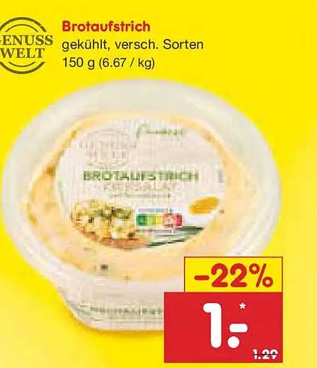 Brotaufstrich, gekühlt, verschiedene Sorten 150 g