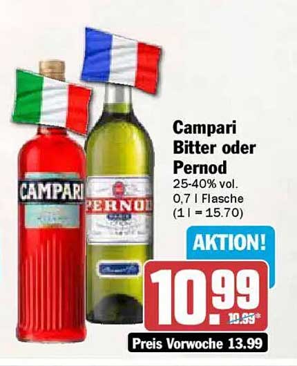 Campari Bitter oder Pernod 0,7 l Flasche