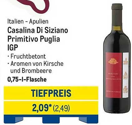 Casalina Di Siziano Primitivo Puglia IGP, 0,75 l