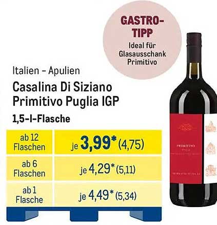 Casalina Di Siziano Primitivo Puglia IGP 1,5-l-Flasche