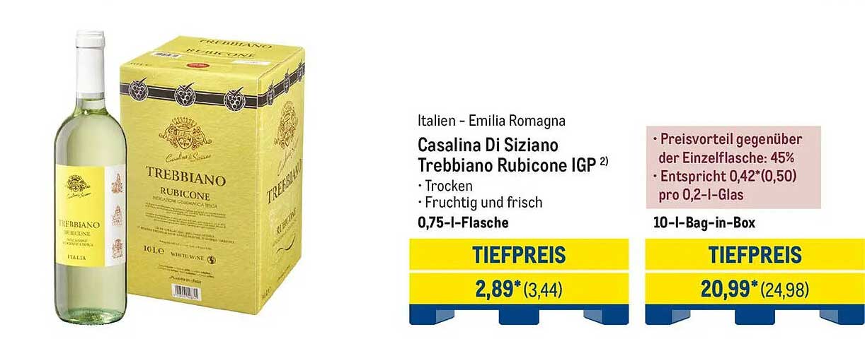 Casalina Di Siziano Trebbiano Rubicone IGP – 0,75 l Flasche