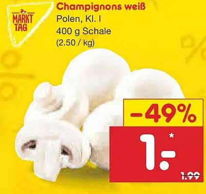 Champignons weiß, Polen, Kl. I - 400 g Schale