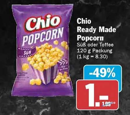 Chio Ready Made Popcorn Süß oder Toffee 120 g Packung