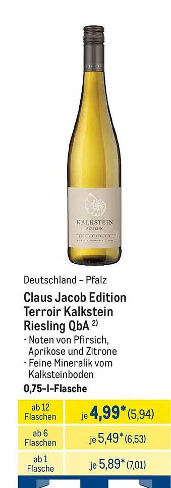 Claus Jacob Edition Terroir Kalkstein Riesling QbA 0,75 l