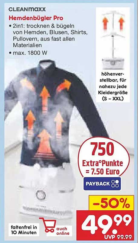 CLEANmaxx Hemdenbügle Pro - 50% Rabatt auf den UVP