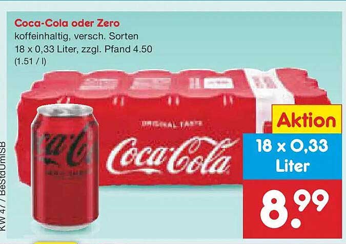 Coca-Cola oder Coca-Cola Zero - 18 x 0,33 Liter